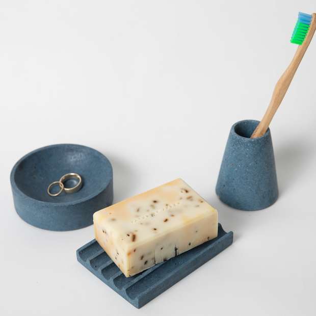 concrete terrazzo soap dish toothbrush holder